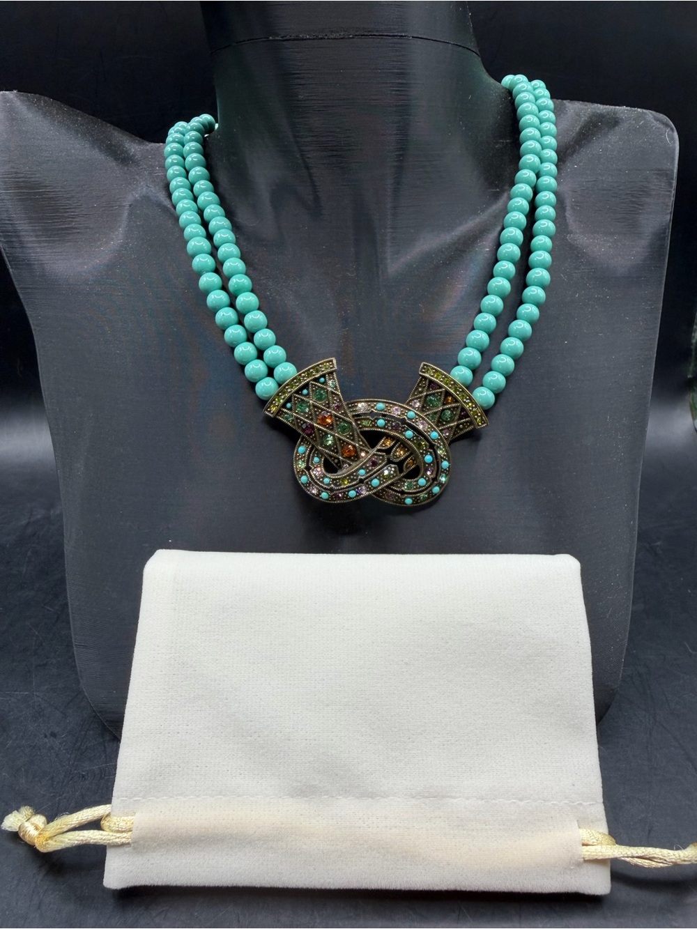 NWOT Heidi Daus "Love Knot" Art Deco Turquoise Beaded Necklace+Dusty $289 Retail